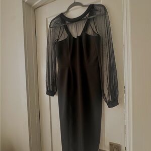 Maggy London Black Sheer-Sleeve Midi Dress